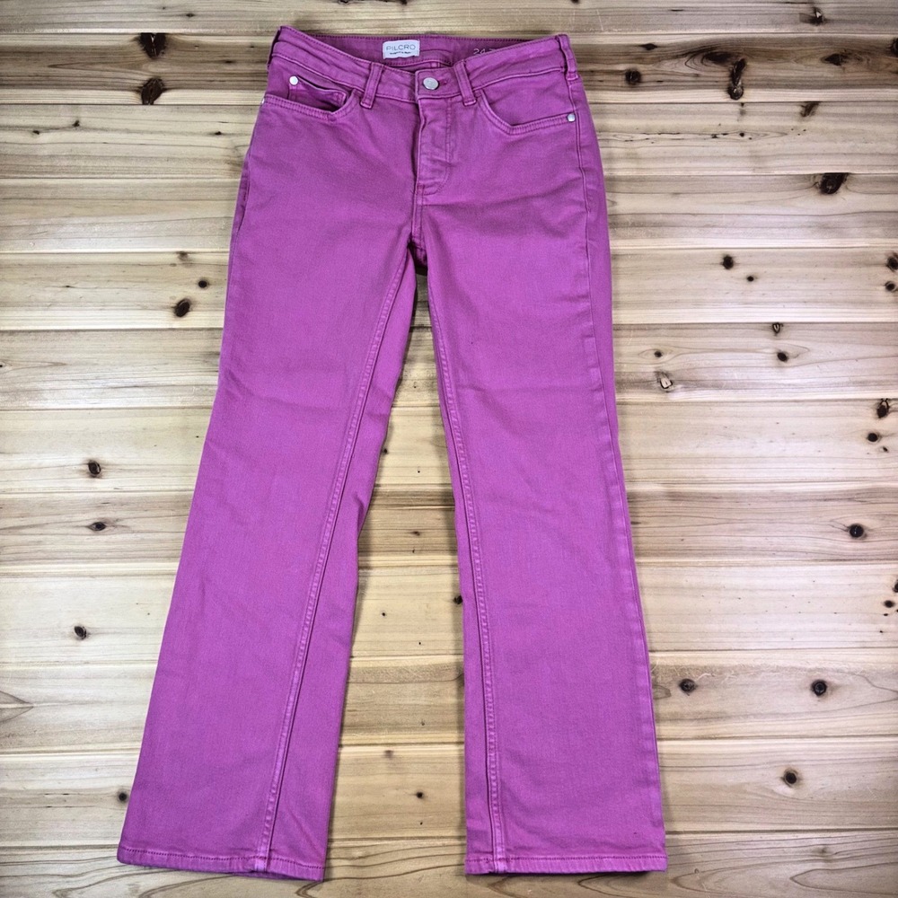 Anthropologie Pilcro Jeans Womens 24 Pink Yaya Bootcut Low Rise Crop Denim Jeans
